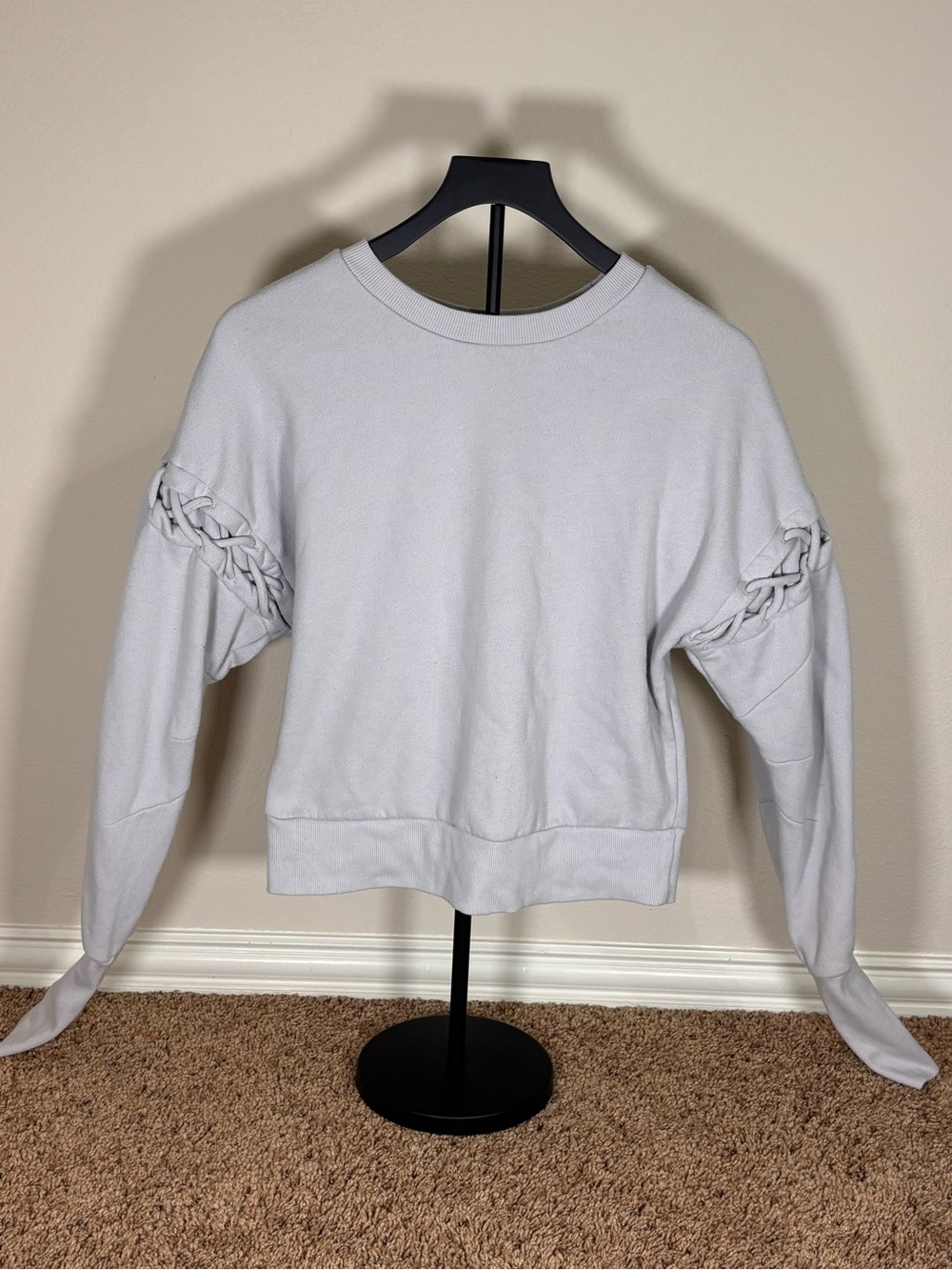 Alo Yoga Dove Gray Lattice Lace Up Long Sleeve Pullover S/M
